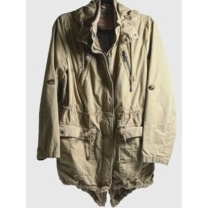 Levi Strauss Tan Utility Parka Jacket Hooded Drawstring Pockets Women Large